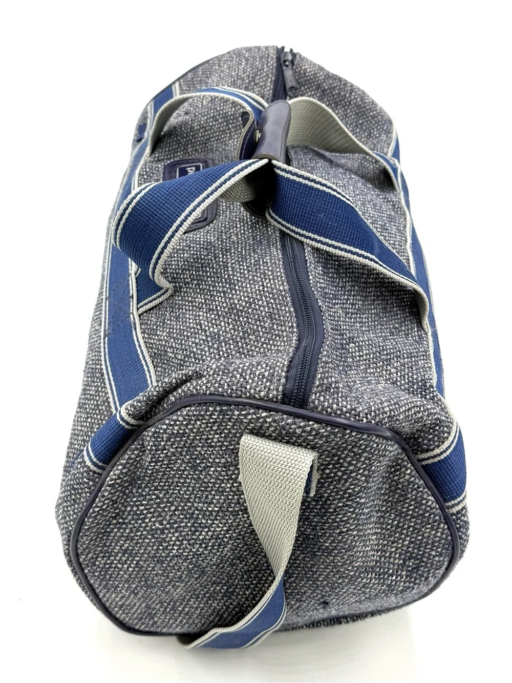 Men’s Vintage Pierre Cardin Blue & White Textured Duffel Bag (B0003)